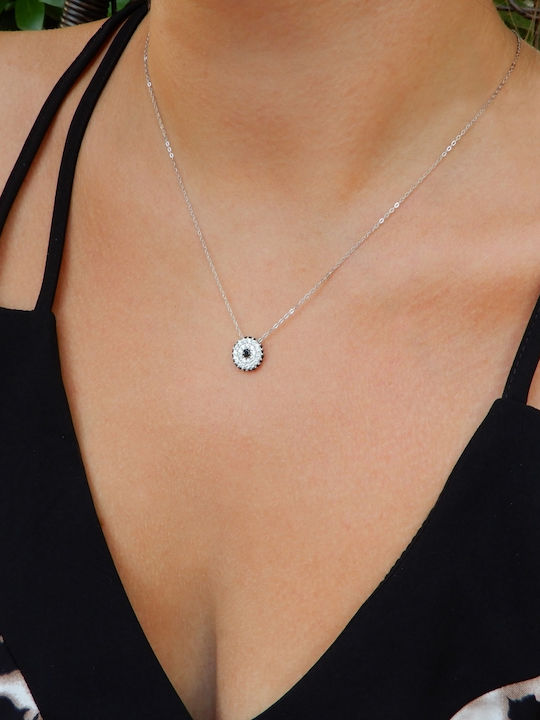 Polytimo Halskette Auge aus Weißgold 14K mit Zirkon Blau