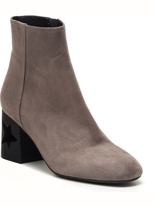 Perlapura Suede Women's Ankle Boots with Medium Heel Gray