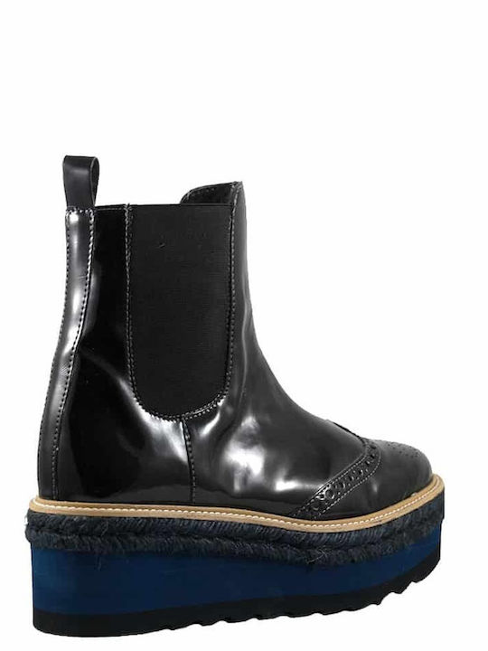 Leather Women's Chelsea Ankle Boots with Medium Heel Black