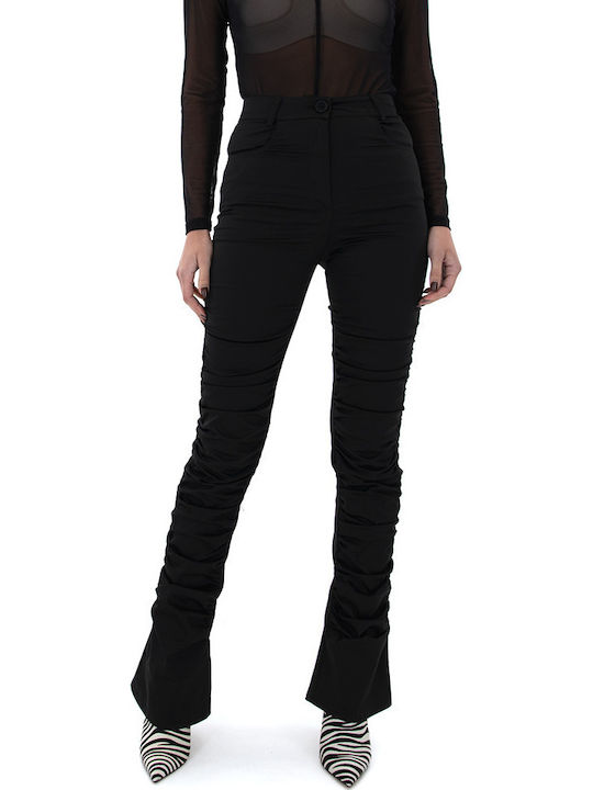 Zoya Pants Femeiesc Talie înaltă Tesatura Pantaloni Slim Fit Black