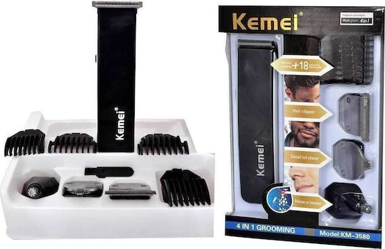 Kemei Σετ Επαναφορτιζόμενης Κουρευτικής Μηχανής Λευκό KM-3580