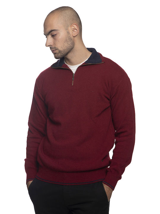 Vera Men's Long Sleeve Sweater with Zipper BORDO