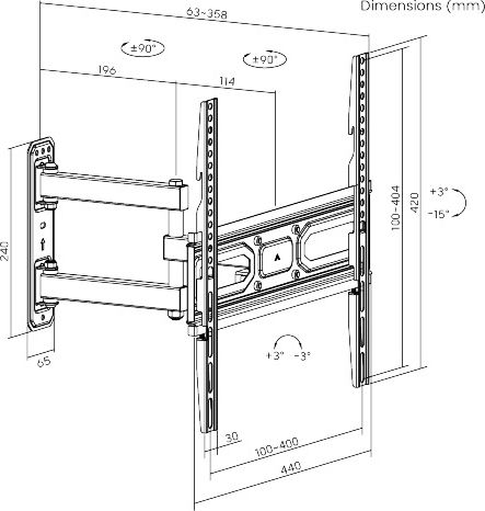 Powertech PT-1131 Suport TV de perete până la 55" și 35kg Negru