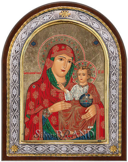 SilverBrand.gr Heiligenikone der Panagia Jerusalemiterin Silber 23x18cm