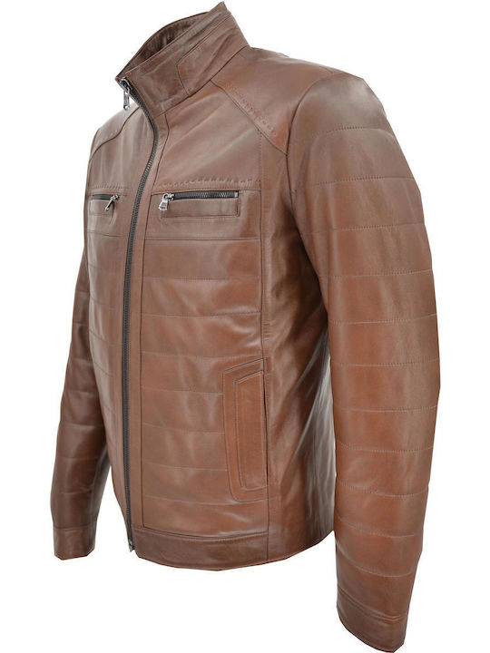 Δερμάτινα 100 Men's Winter Leather Jacket BROWN-ANTIQUE