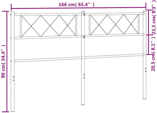 vidaXL Κεφαλάρι Κρεβατιού Μεταλλικό Μαύρο 166x90cm