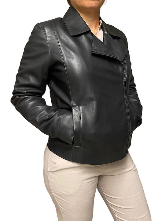 MARKOS LEATHER Women's Short Lifestyle Leather Jacket for Winter BLACK