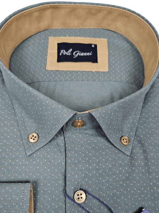 Poli Gianni Men's Shirt Long Sleeve Polka Dot Green