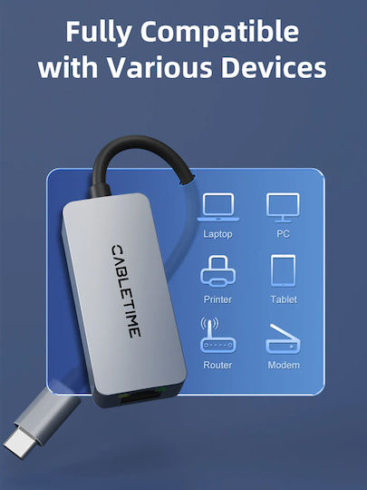 Cabletime CT-CML2500-AG USB-C Netzwerkadapter mit Verkabelter Ethernet-Verbindung
