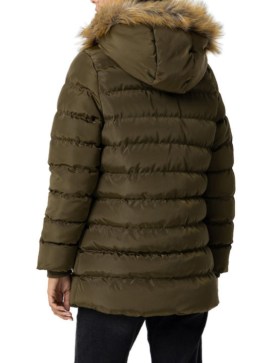 Tiffosi Women's Short Puffer Jacket for Winter with Detachable Hood Λαδί