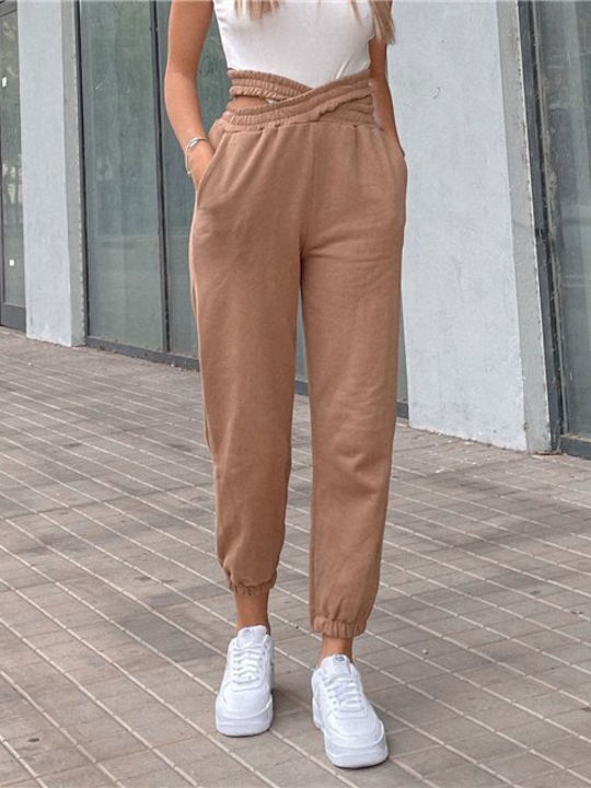 Chica Hohe Taille Damen-Sweatpants Μπεζ