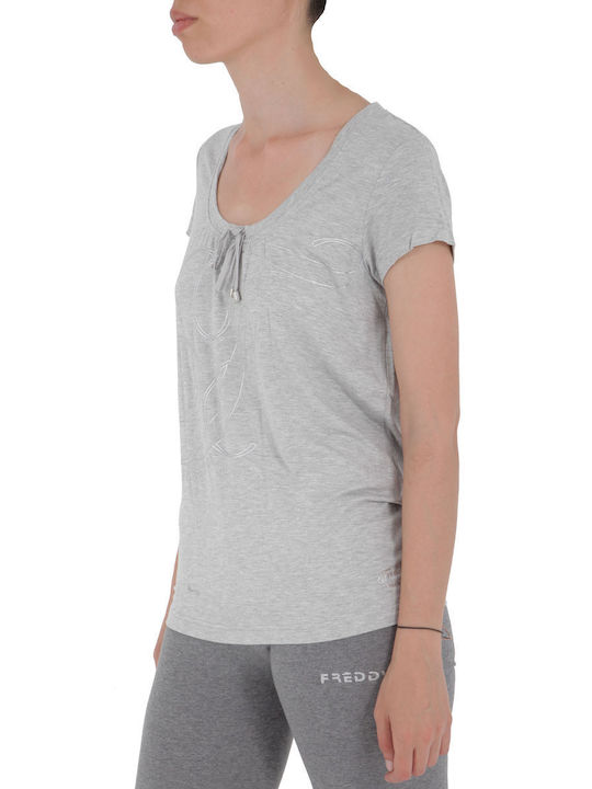 Freddy Damen Sportliche Bluse Kurzärmelig Gray