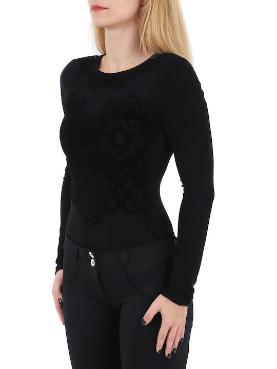 Freddy Women's Blouse Velvet Long Sleeve Black