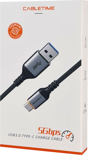 Cabletime Braided USB 2.0 Cable USB-C male - USB-C 15W Μαύρο 1m CT-AMCMG1-AG1