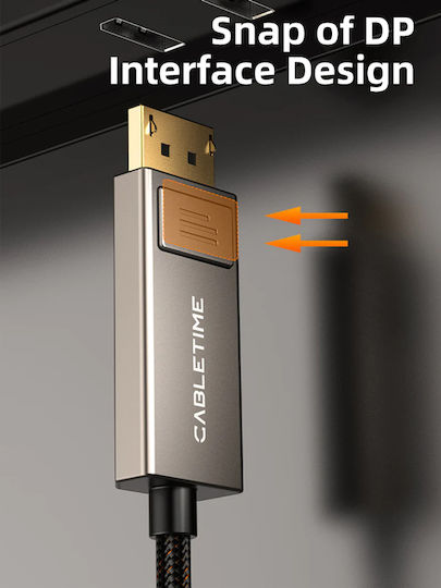 Cabletime Geflochtenes Video USB Typ-C Kabel männlich - DisplayPort Schwarz 2m CT-CBD8K-ZG2