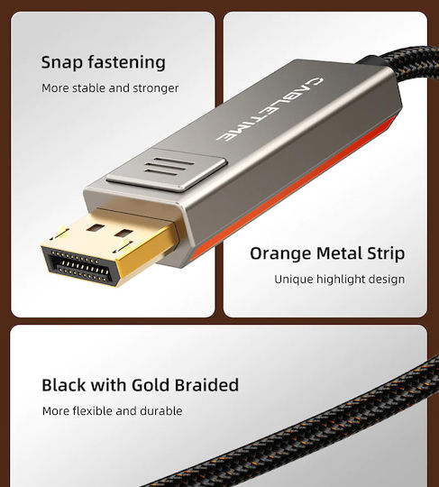 Cabletime Geflochtenes Video USB Typ-C Kabel männlich - DisplayPort Schwarz 2m CT-CBD8K-ZG2
