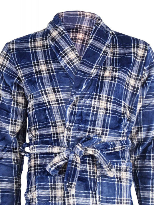 G Secret Men's Winter Fleece Checked Pajama Robe BLUE