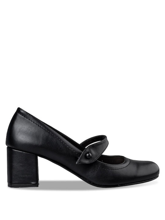 Envie Shoes Synthetic Leather Black Heels with Strap Pumps