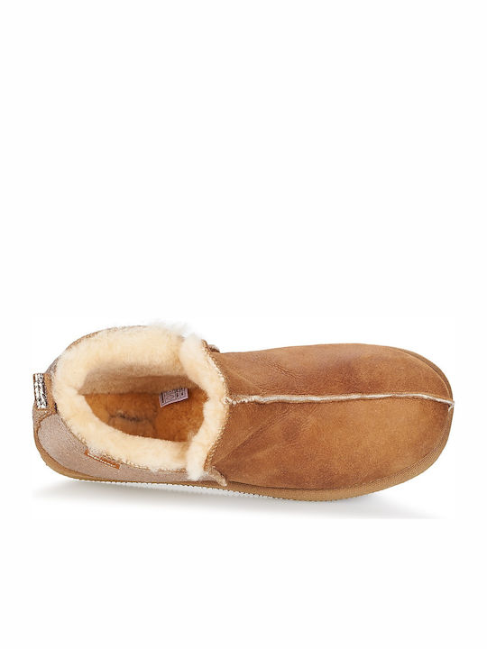Leather Winter Women's Slippers Brown