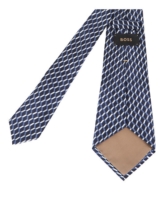 Hugo Boss Ανδρική Γραβάτα Μεταξωτή με Σχέδια σε Navy Μπλε Χρώμα