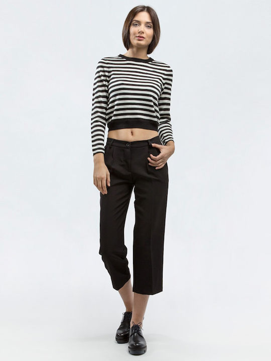 Women's Long Sleeve Sweater Woolen Striped White