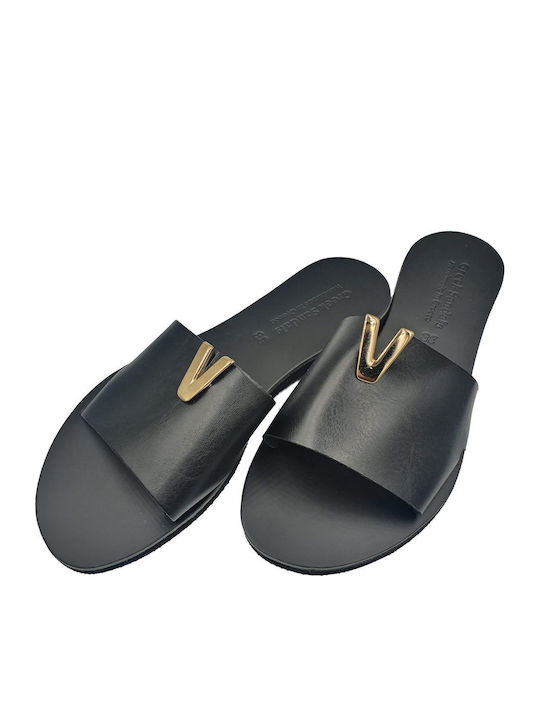 Leder Flache Sandalen für Damen in Schwarz Farbe
