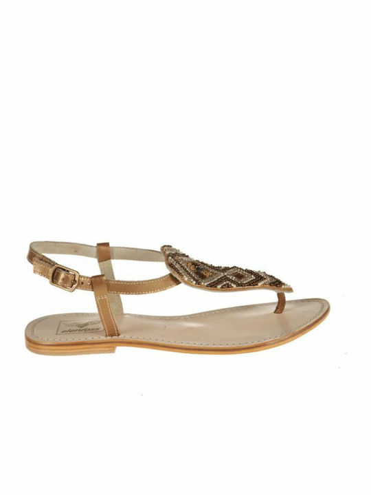 Elenross Leather Women's Flat Sandals in Beige Color