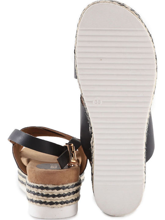Δερμάτινα Γυναικεία Σανδάλια Flatforms Μαύρα