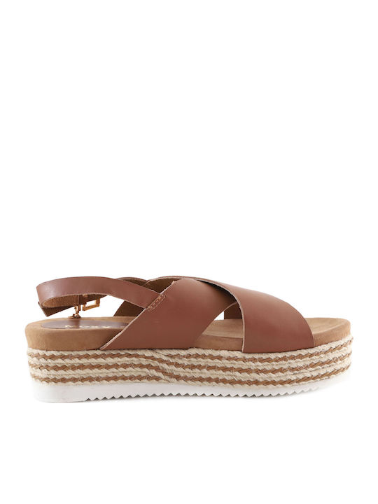 Leather Women's Flat Sandals Flatforms in Brown Color