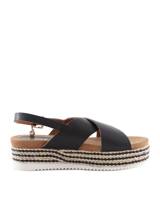 Δερμάτινα Γυναικεία Σανδάλια Flatforms Μαύρα