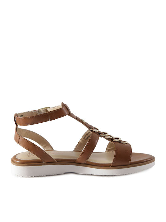 Briard Ring Tstrap Leather Women's Flat Sandals in Brown Color