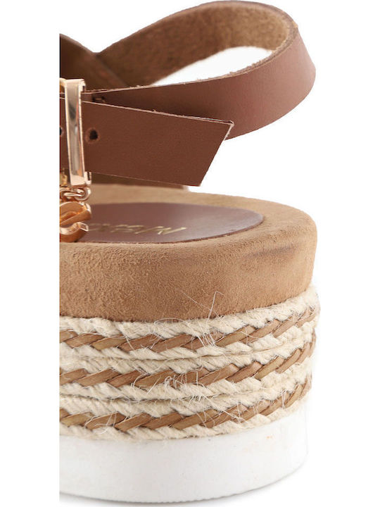 Leather Women's Flat Sandals Flatforms in Brown Color