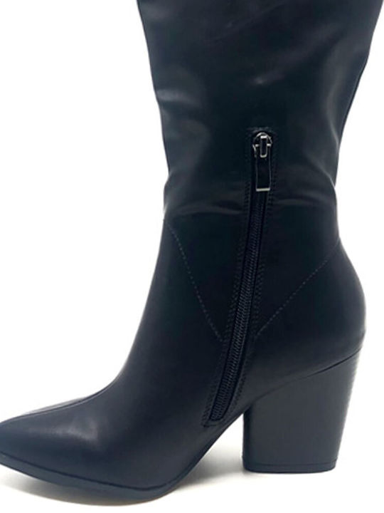 Queen Accessories High Heel Cowboy Boots with Zipper Black