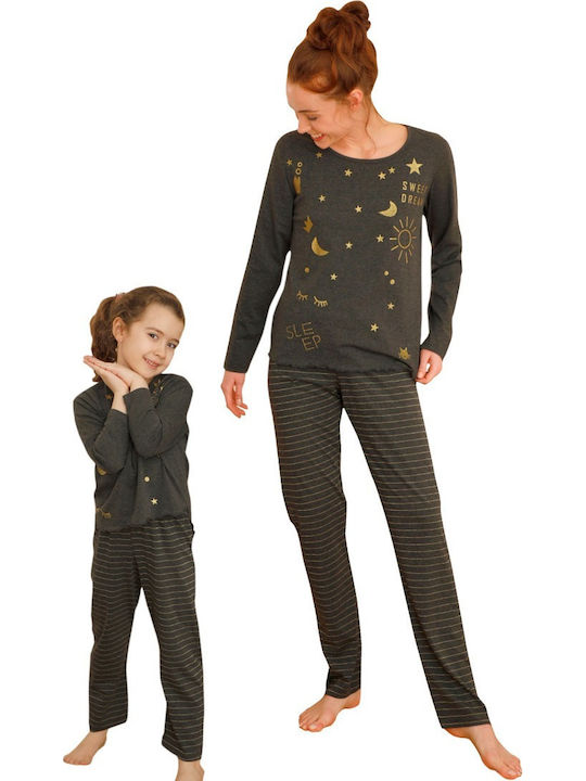 Sexen Kinder Schlafanzug Winterlich Baumwoll Gray