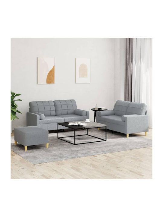 Living Room Furniture Set 2-Seater & 2-Seater & Stool Gray