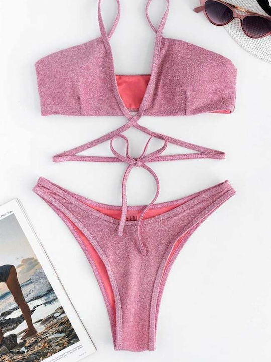 Set Bikini Τριγωνάκι Ψηλόμεσο Ροζ
