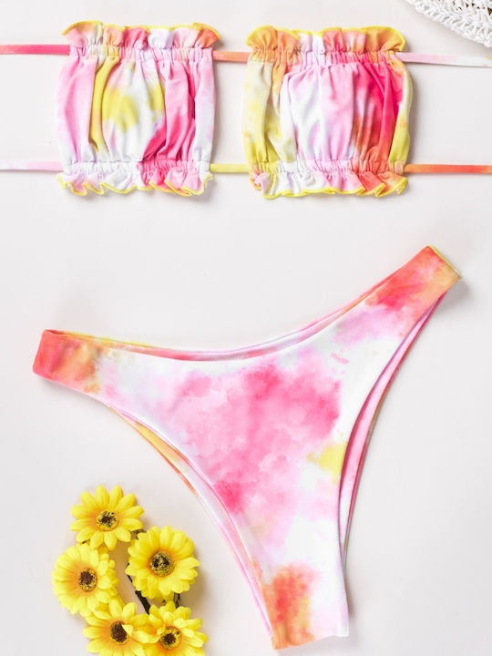 Decoro Bikini Set Strapless Top & Slip Bottom Pink