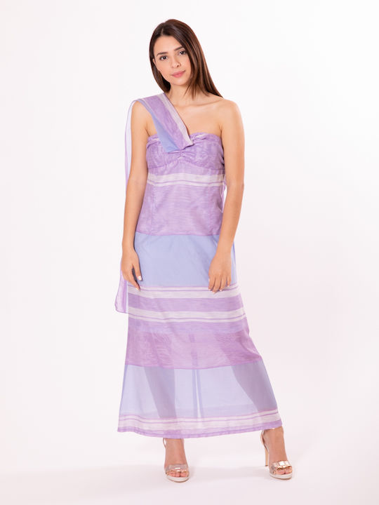 Καλοκαιρινό Maxi Φόρεμα για Γάμο / Βάπτιση Strapless LILA/LIGHT BLUE