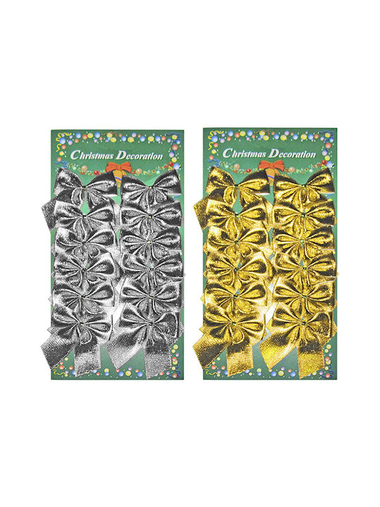 Γυαλιστεροι Στολίδι Φιόγκος Ασημί 6x5.5cm