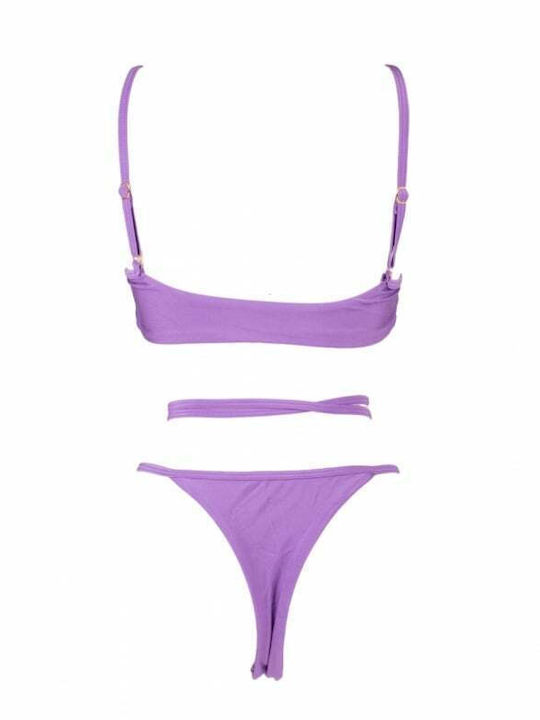Bikini Set Sports Bra with Removable Padding and High Waist String Purple