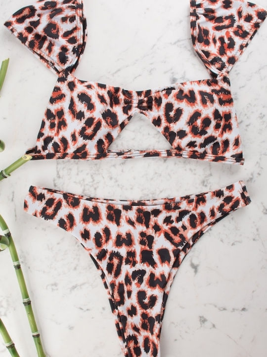 Set Bikini Dreieck mit Abnehmbarer Verstärkung Animal Print Weiß