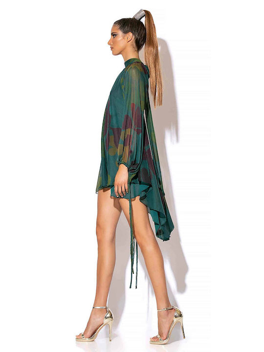 C-Throu Mini Evening Dress Open Back with Sheer Multi color