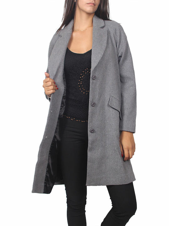 Wolle Damen grey Mantel mit Knöpfen