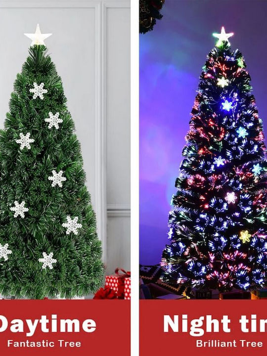 Christmas Green Tree with Metallic Base, Built in Branches and Optical Fibers Lighting H120cm