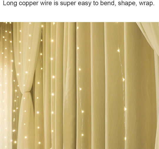 Lichterketten LED 3m. x 300cm Warmes Weiß USB Typ Vorhang 1Stück