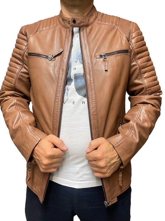 MARKOS LEATHER Ανδρικό Δερμάτινο Χειμωνιάτικο Μπουφάν Biker ΠΟΥΡΟ