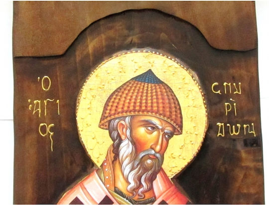 IconsGR Εικόνα άγιος Σπυρίδων Ξύλινη 52x28εκ.
