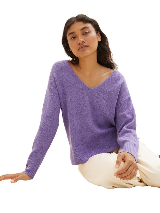 Tom Tailor Women's Long Sleeve Pullover Cotton with V Neck Purple