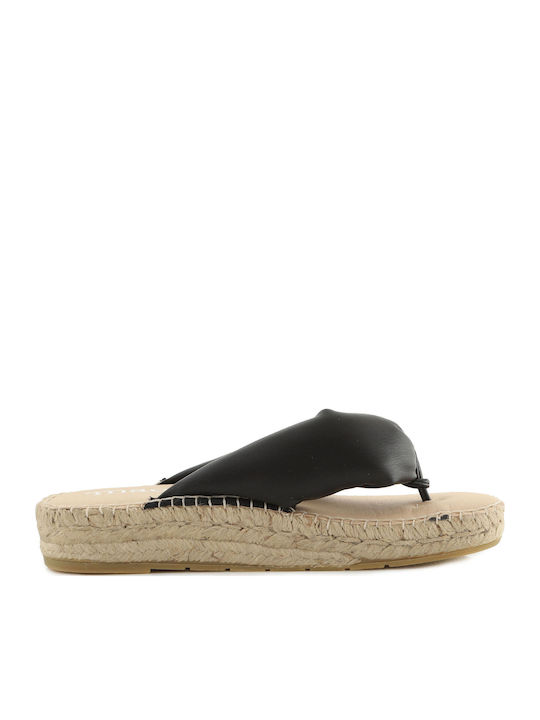 Leather Women's Flat Sandals in Black Color