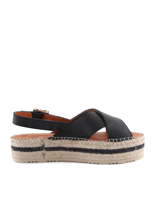 Leather Women's Flat Sandals Flatforms in Black Color